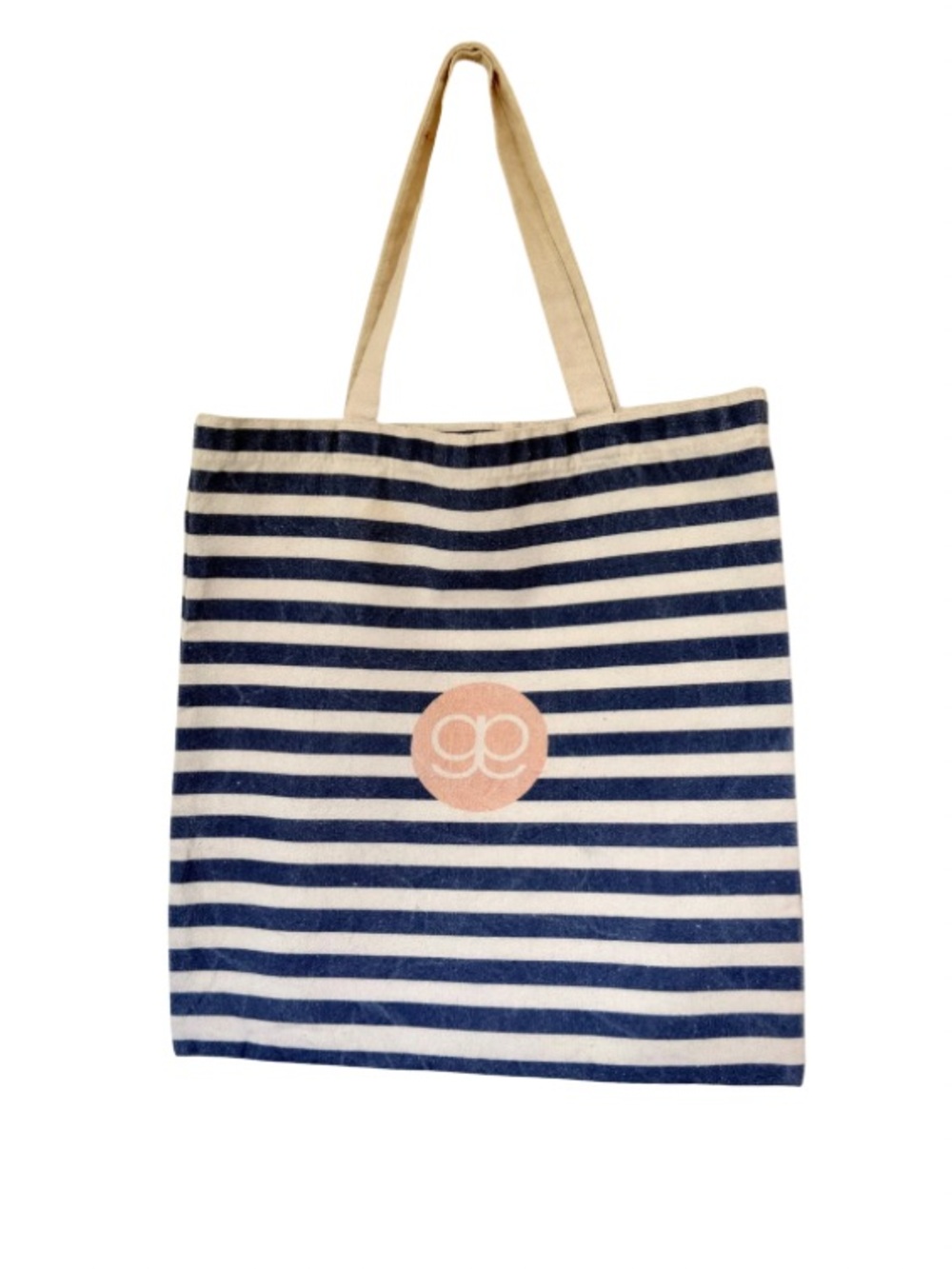 Gorjana Striped Navy and White Canvas Tote Bag with Pink Logo